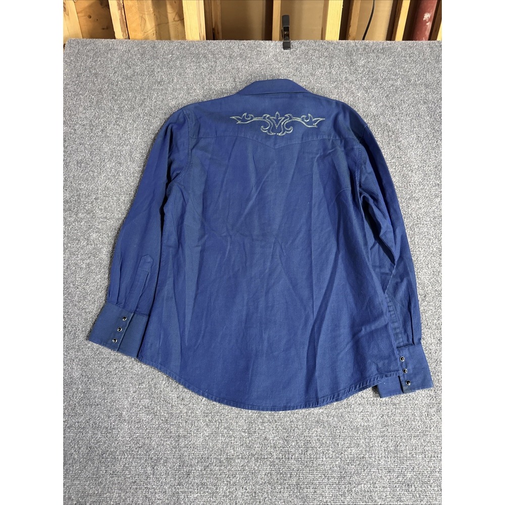 Vintage Wrangler Western Shirt L Long Sleeve Blue Pearl Snap Cowboy - Picture 5 of 6